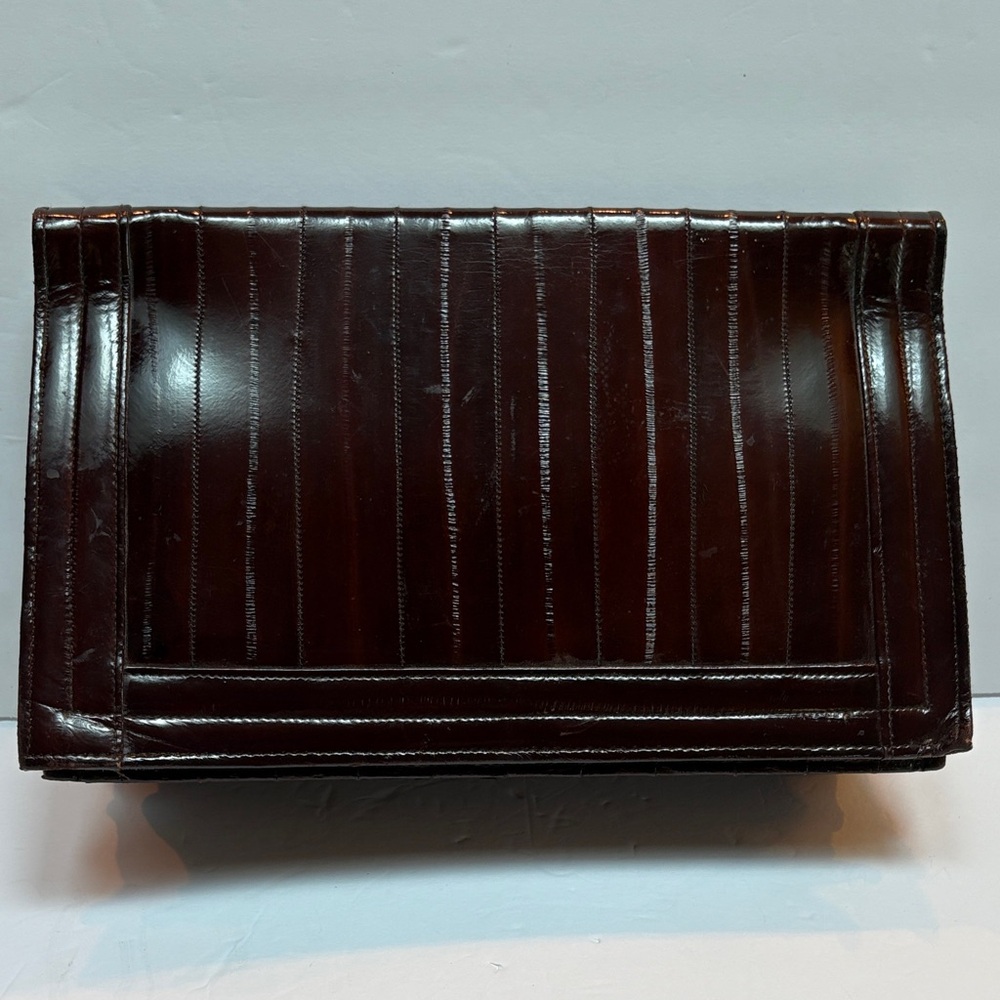Vintage Deep Chocolate Brown Eel Skin Clutch/ Shoulder Bag